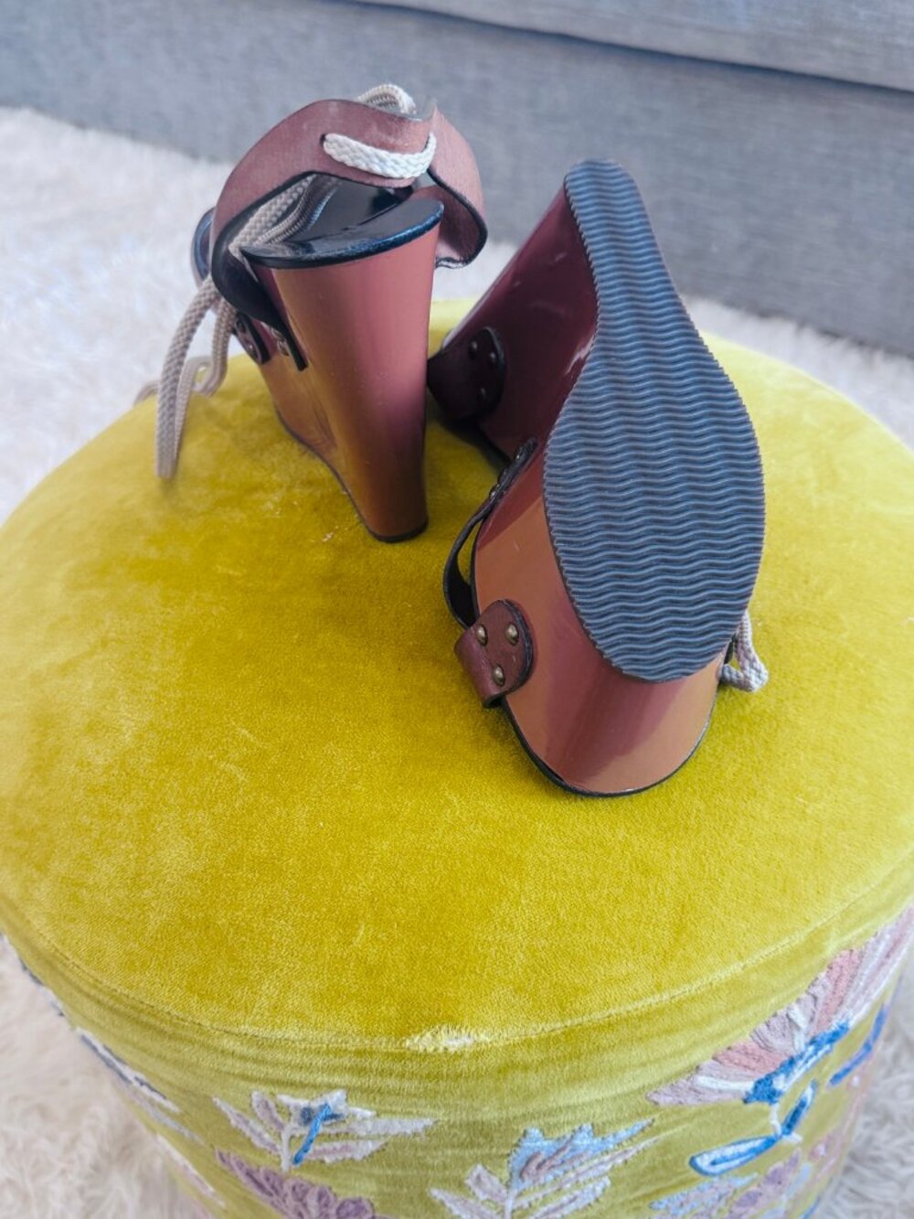 Chloe Brown Leather Wedge Sandals 41